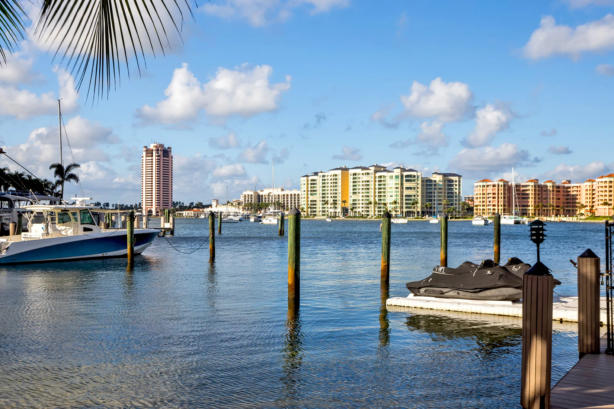 Boca Raton waterfront with boats and coastal skyline